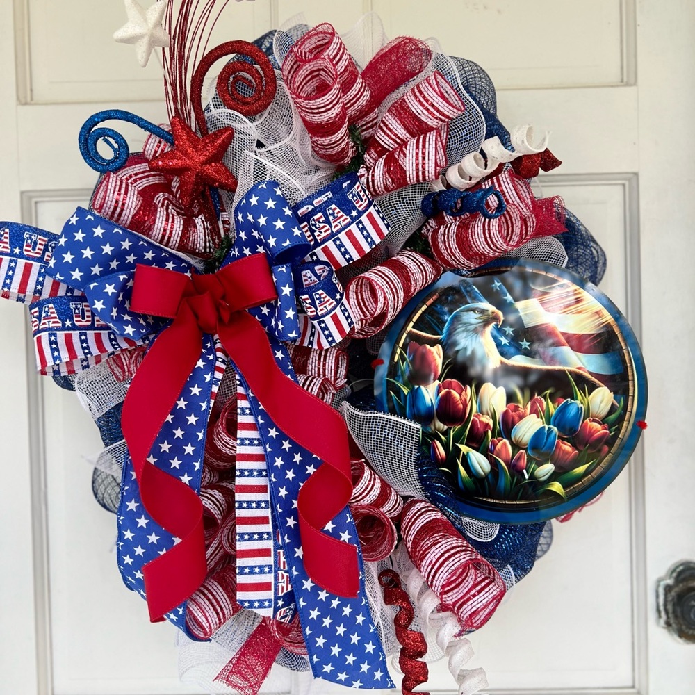 Patriotic Red, White, and Blue Holiday Wreath